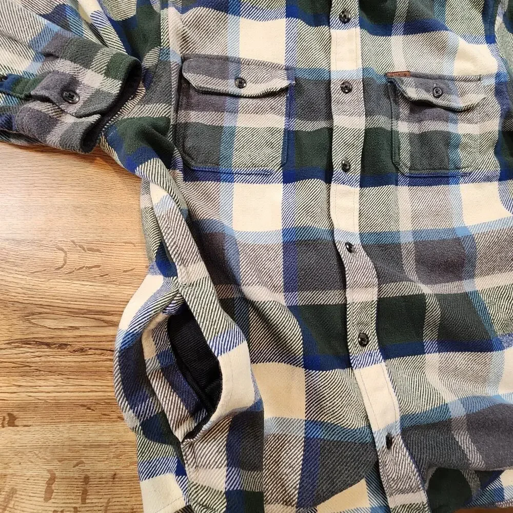 ORVIS HEAVY Flannel Shirt Jacket‎ Mens Size XXL Blue/White/Gray Plaid Flannel